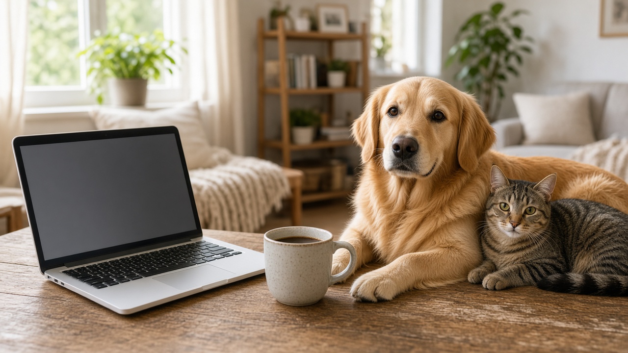 Blog o zwierzętach - pies i kot przy laptopie